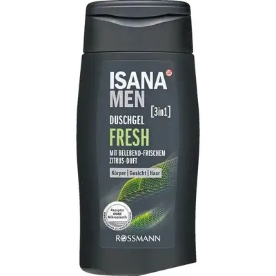 Isana Men, Duschgel Fresh 3 in 1 mit belebend-frischem Zitrus-Duft (Odświeżający żel pod prysznic o zapachu cytrusów)