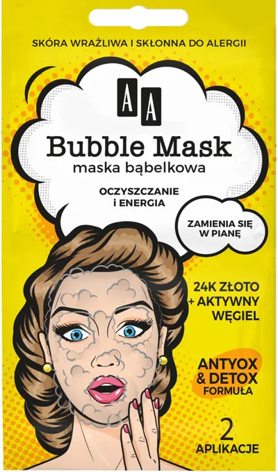 AA Bubble Mask, Maska bąbelkowa na twarz `Oczyszczanie i energia - 24K złoto i węgiel aktywny`