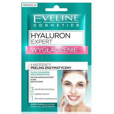 Eveline Cosmetics Hyaluron Expert, Wygładzenie, Łagodzący peeling enzymatyczny 3 w 1