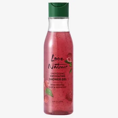Oriflame Love Nature, Energising Exfoliating Shower Gel with Organic Mint & Raspberry (Złuszczający żel pod prysznic z organiczną miętą i maliną (nowa wersja))