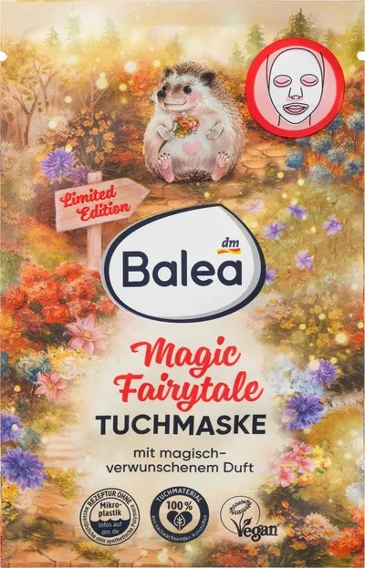 Balea Magic Fairytale,  Tuchmaske mit magisch-verwunschenem Duft (Maseczka w płachcie z ekstraktem z żurawiny, wodą z oczaru wirginijskiego i kwasem hialuronowym)