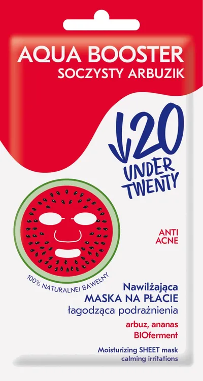 Under Twenty Aqua Booster, Nawilżająca maska na płacie `Soczysty arbuzik`