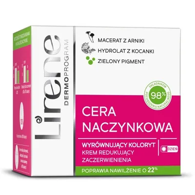 Lirene Dermoprogram Cera Naczynkowa, Wyrównujący koloryt krem redukujący zaczerwienienia na dzień