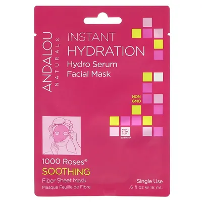 Andalou Naturals 1000 Rose, Instant Hydration, Hydro Serum Facial Mask (Intensywnie nawilżająca maseczka do twarzy w płachcie)