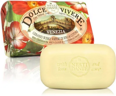Nesti Dante Dolce Vivere, Venezia Red Geranium, Rice Cloud & Cotton Flower Natural Soap (Naturalne mydło toaletowe `Czerwone geranium, ryż, kwiat bawełny`)