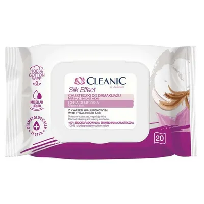 Cleanic Silk Effect, Chusteczki do demakijażu do skóry dojrzałej z kwasem hialuronowym