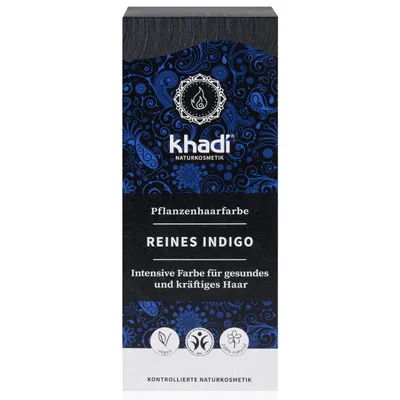 Khadi Herbal Hair Colour, Pure Indigo Black (Ziołowa farba do koloryzacji włosów nadająca chłodny czarny kolor o niebieskim połysku)