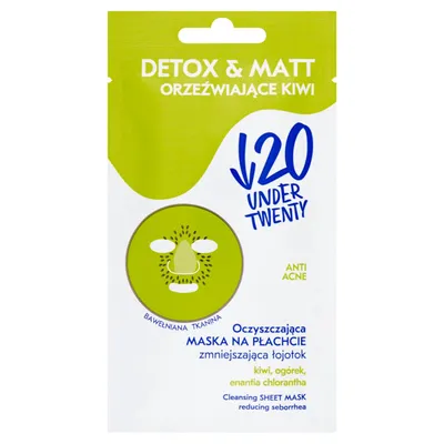 Under Twenty Detox & Matt, Oczyszczająca maska w płachcie `Orzeźwiające kiwi`