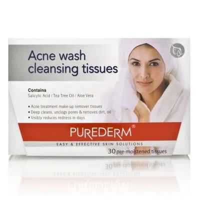 Purederm Acne Wash Cleansing Tussues (Chusteczki oczyszczające przeciwtrądzikowe)