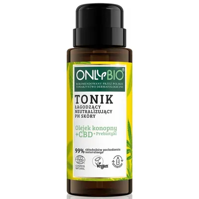 OnlyBio Tonik łagodzący neutralizujący pH skóry`Olejek konopny + CBD + prebiotyki`