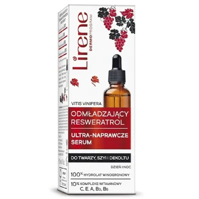 Lirene Dermoprogram Odmładzający Resweratrol, Ultra-naprawcze serum do twarzy, szyi i dekoltu