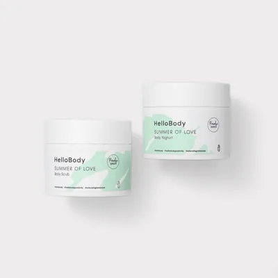 HelloBody Summer of Love, Body Yoghurt & Body Scrub Cotton Candy (Rajski zielony jogurt i peeling do ciała)