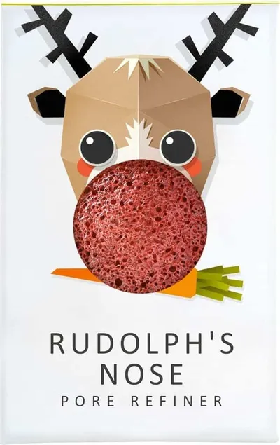 Konjac Sponge Company Festive Friends,  The Korean Konjac Sponge with Red Clay Pore Refiner (Gąbka z czerwoną glinką `Renifer Rudolf`)