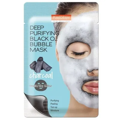 Purederm Deep Purifying Black O2 Bubble Mask (Bąbelkująca czarna maska z węglem drzewnym)