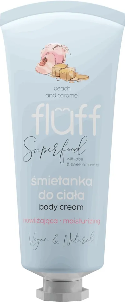 Fluff Superfood, Moisturising Body Cream (Nawilżająca śmietanka do ciała `Brzoskwinia z karmelem`)