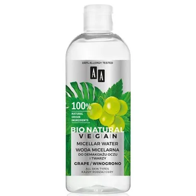 AA Bio Natural Vegan, Woda micelarna do demakijażu oczu i twarzy `Winogrono`