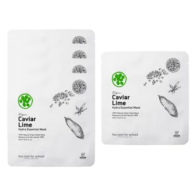 Too Cool For School Caviar Lime Hydra Essential Mask (Maseczki w płacie do twarzy i żel-aktywator rozświetlająca)
