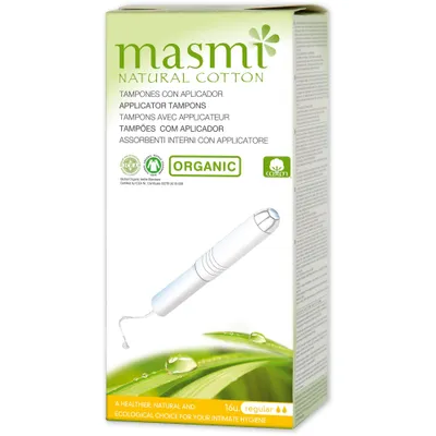Masmi Natural Cotton, Tampons + Applicator Regular (Tampony bawełniane organiczne z aplikatorem)