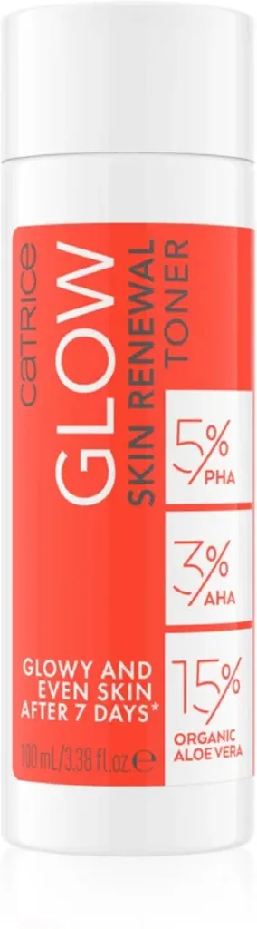 Catrice Glow, Skin Renewal Toner 5% PHA, 3% AHA, 15% Organic Aloe Vera (Tonik rozjaśniający)
