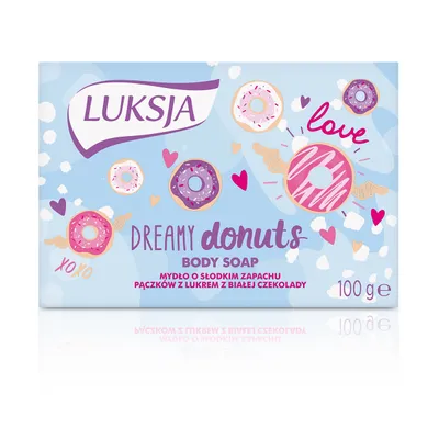 Luksja Dreamy Donuts Body Soap (Mydło w kostce do ciała o słodkim zapachu pączków z lukrem z białej czekolady)