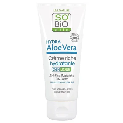 SO'BiO Etic Hydra Aloe Vera, 24H Rich Creme Hydratante (Krem z czystym sokiem z aloesu 24 godzinne nawilżenie)