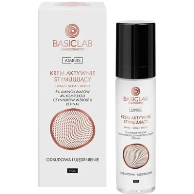 BasicLab Dermocosmetics Aminis, Krem aktywnie stymulujący do twarzy, szyi i dekoltu na noc