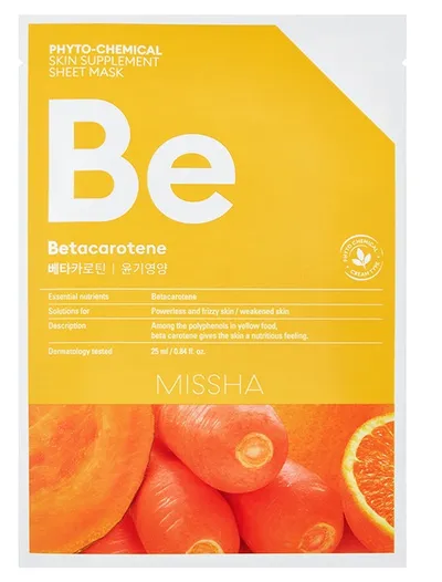 Missha Phytochemical Skin Supplement, Sheet Mask BE Betacarotene/Nourishing (Odżywcza maska w płacie)