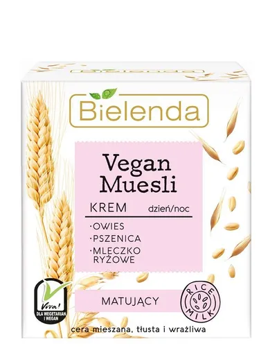 Bielenda Vegan Muesli, Matujący krem do twarzy `Owies, pszenica, mleczko ryżowe`