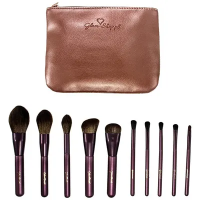 Glam Shop Zestaw 10 syntetycznych pędzli do makijażu imitacja włosia wiewiórki