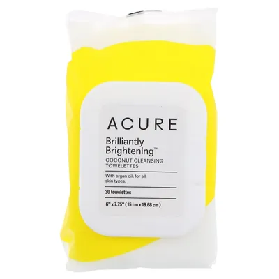 Acure Brilliantly Brightening, Coconut Cleansing Towelettes (Rozświetlające chusteczki do demakijażu twarzy)