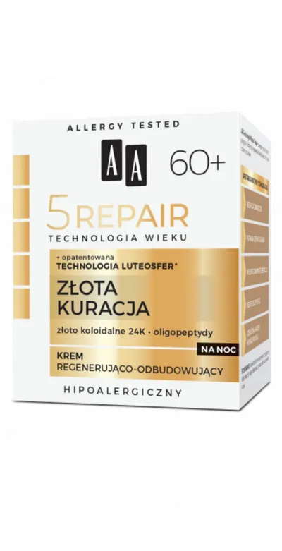 AA 5 Repair Technologia Wieku, Złota Kuracja, Krem regenerująco-odbudowujący 60+ (nowa wersja)