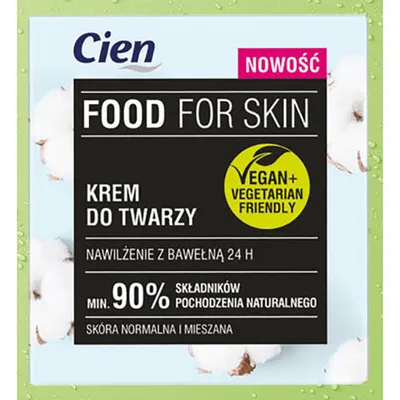 Cien Food for Skin, Krem nawilżający  do twarzy `Nawilżenie z bawełną`