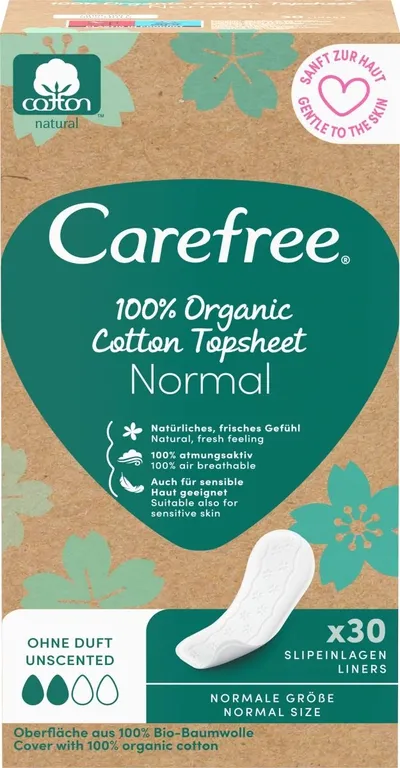 Carefree 100% Organic Cotton Topsheep Normal (Wkładki higieniczne z 100% organicznej bawełny)