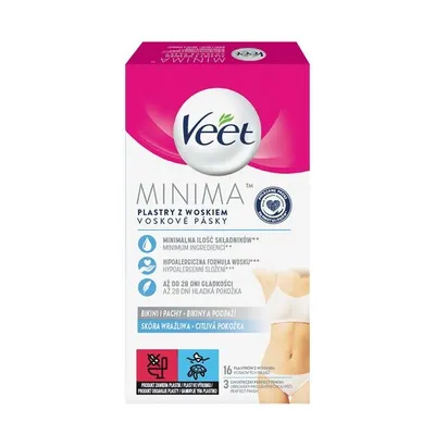 Veet Minima, Plastry z woskiem do depilacji bikini i pach do skóry wrażliwej