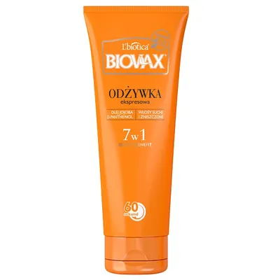 L'biotica Biovax Olej jojoba i D-panthenol, Odżywka ekspresowa 7w1 do włosów suchych i zniszczonych