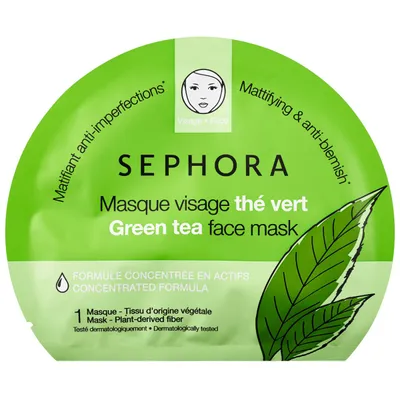 Sephora Collection, Green Tea Face Mask (Matująca i zapobiegająca niedoskonałościom maseczka z tkaniny `Zielona herbata`)
