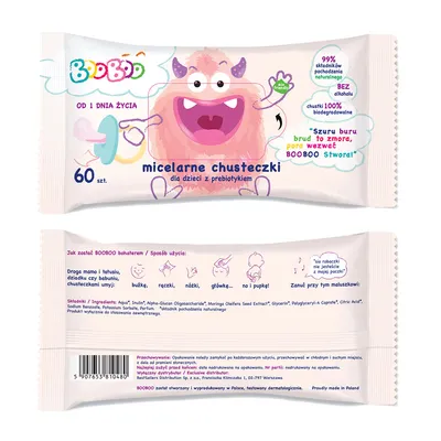 BooBoo Micelarne chusteczki nawilżane dla dzieci  z prebiotykiem