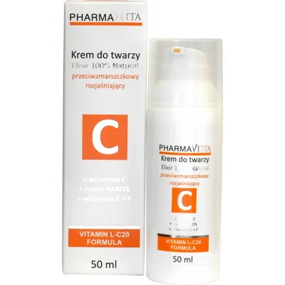 Pharma Vitta Vitamin C, L-20 %, Elixir 100% Natural, Krem do twarzy przeciwzmarszczkowo - rozjaśniający