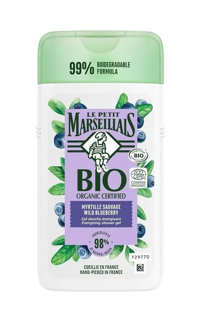 Le Petit Marseillais Bio Organic Certified, Gel Douche Énergisant Myrtille Sauvage (Żel pod prysznic `Dzika borówka`)