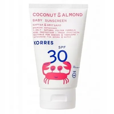 Korres Coconut & Almond  Baby Sunscreen SPF 30 (Kremowy balsam przeciwsłoneczny dla niemowląt i małych dzieci z olejkiem kokosowym i olejkiem ze słodkich migdałów)