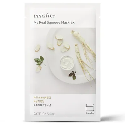 Innisfree My Real Squeeze Mask Ginseng (Maska do twarzy w płachcie z żeń-szeniem)