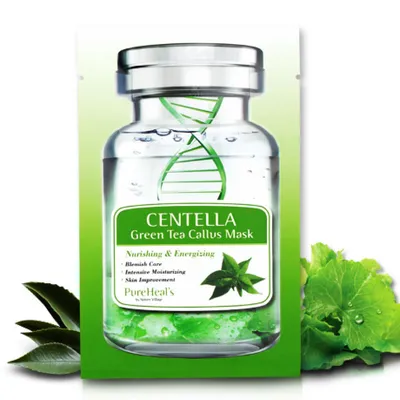 Pure Heals Centella, Green Tea Callus Mask Nourishing & Energizing (Bawełniana maseczka na bazie wąkroty azjatyckiej, wyciągu z tkanki przyrannej zielonej herbaty)