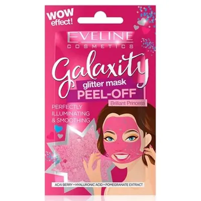 Eveline Cosmetics Galaxity Glitter Mask Peel-off, Rozświetlająco-wygładzająca maseczka peel-off z połyskującymi drobinkami `Brilliant Princess`