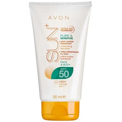 Avon Sun +, Pure and Sensitive, Moisturising Sun Lotion SPF 50 (Ultralekki balsam nawilżająco-ochronny SPF 50 do skóry wrażliwej z technologią Derma 360°)