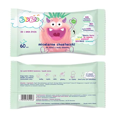 BooBoo Micelarne chusteczki nawilżane dla dzieci  z wodą aloesową