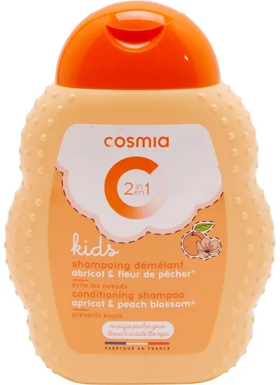 Cosmia Kids, Shampoing Demelant 2 en 1 Abricot & Fleur de Pecher (Szampon ułatwiający rozczesywanie 2 w 1 `Morela i kwiat brzoskwini`)