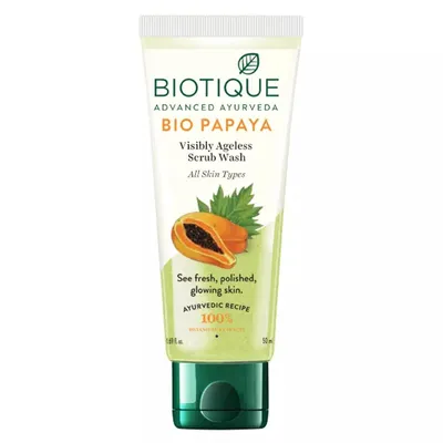 Biotique Bio Papaya Visibly Ageless Scrub Wash (Peeling myjący delikatnie złuszczający z papają bio)