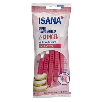 Isana Damen Einwegrasierer 2-Klingen Vitamin E & Aloe Vera (Damska jednorazowa maszynka do golenia z podwójnym ostrzem i ruchomą główką)
