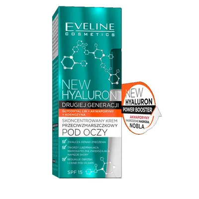 Eveline Cosmetics New Hyaluron Druga Generacja, Skoncentrowany krem pod oczy przeciwzmarszczkowy SPF 15