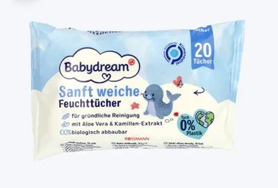Babydream Feuchttücher mit Aloe Vera und Kamillen-Extrakt (Biodegradowalne chusteczki nawilżane z aloesem i rumiankiem)